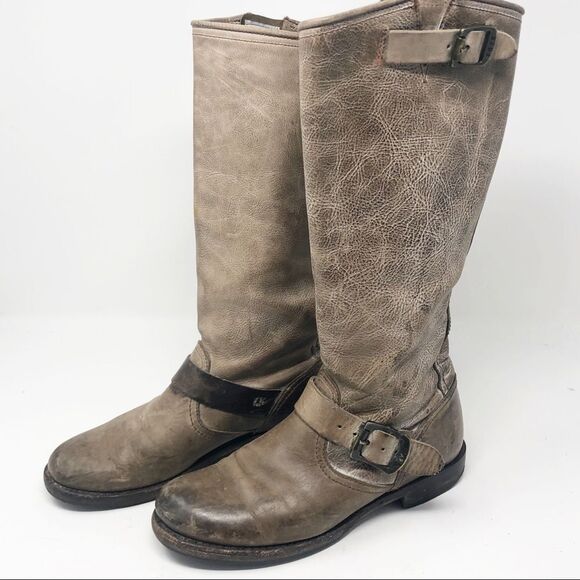 FRYE | Women’s Tan Brown Leather Distressed Knee High Tall Riding Boots Size 7 - Picture 1 of 15